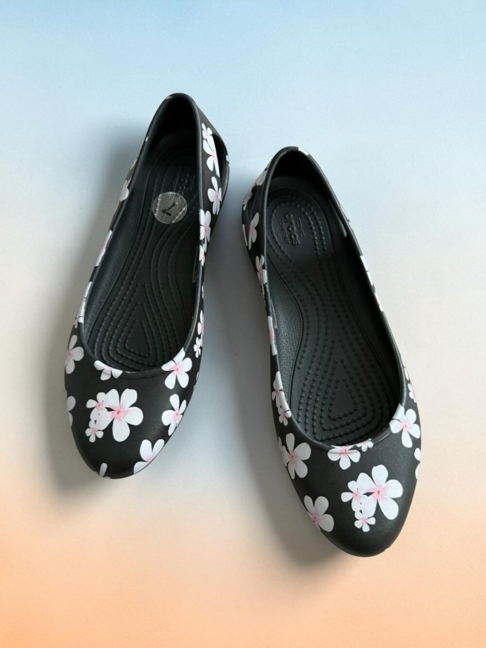 CROCS Black Pink Floral Flats Size US 7 Womens